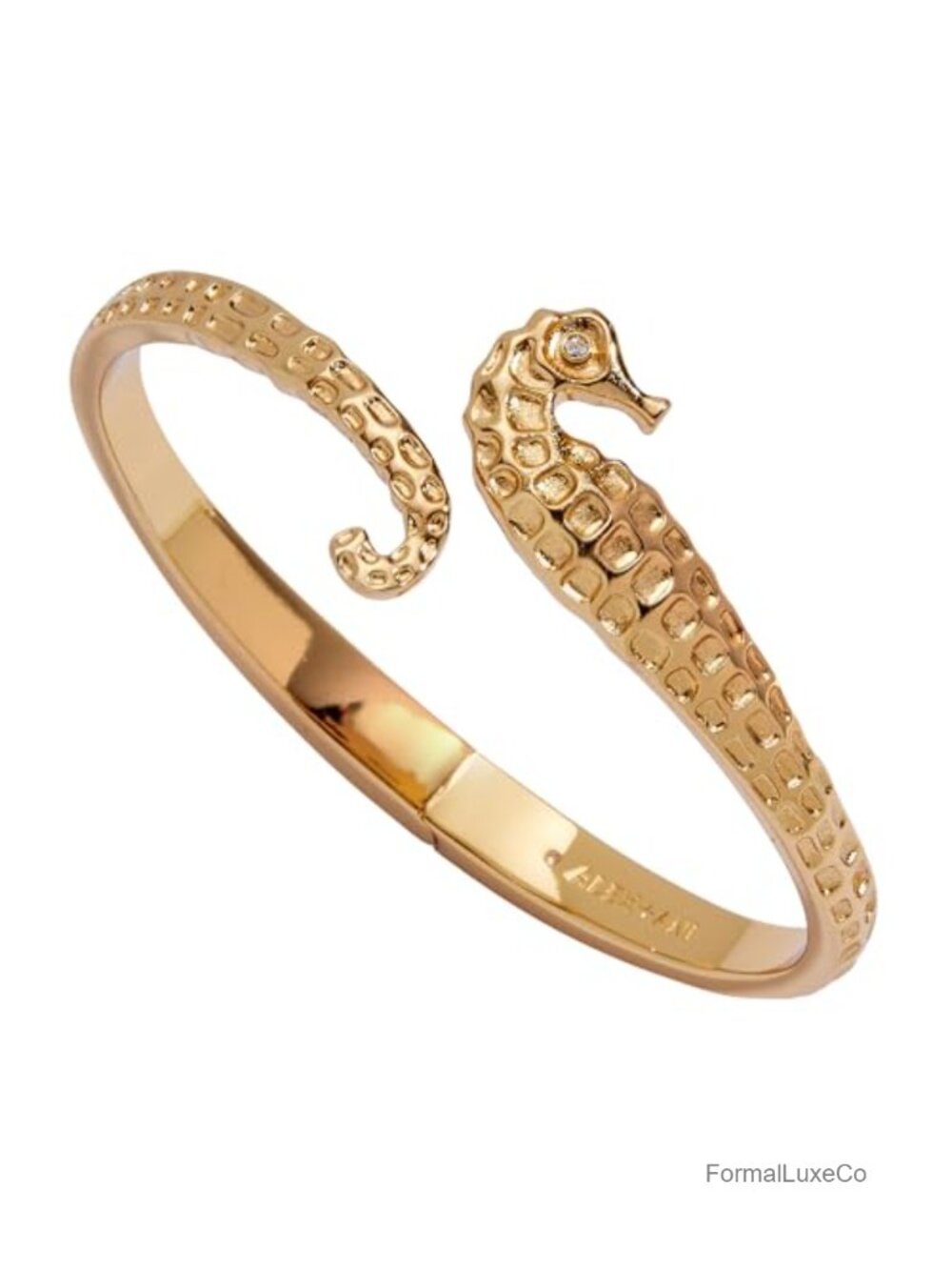 Gold Plated Brass Cuff Bracelet - Bypass Seahorse Design, Adjustable Fit
